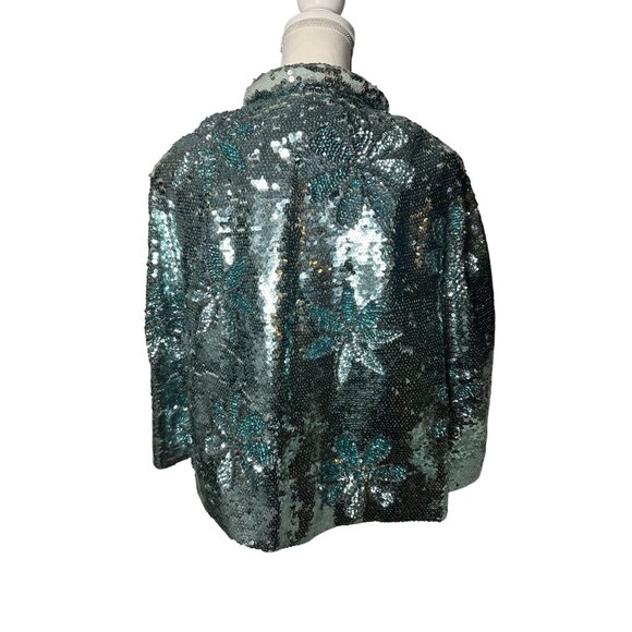 GENE SHELLY'S International Boutique Vintage 100% Wool Blue Sequin Jacket Sz 10 - Picture 6 of 14